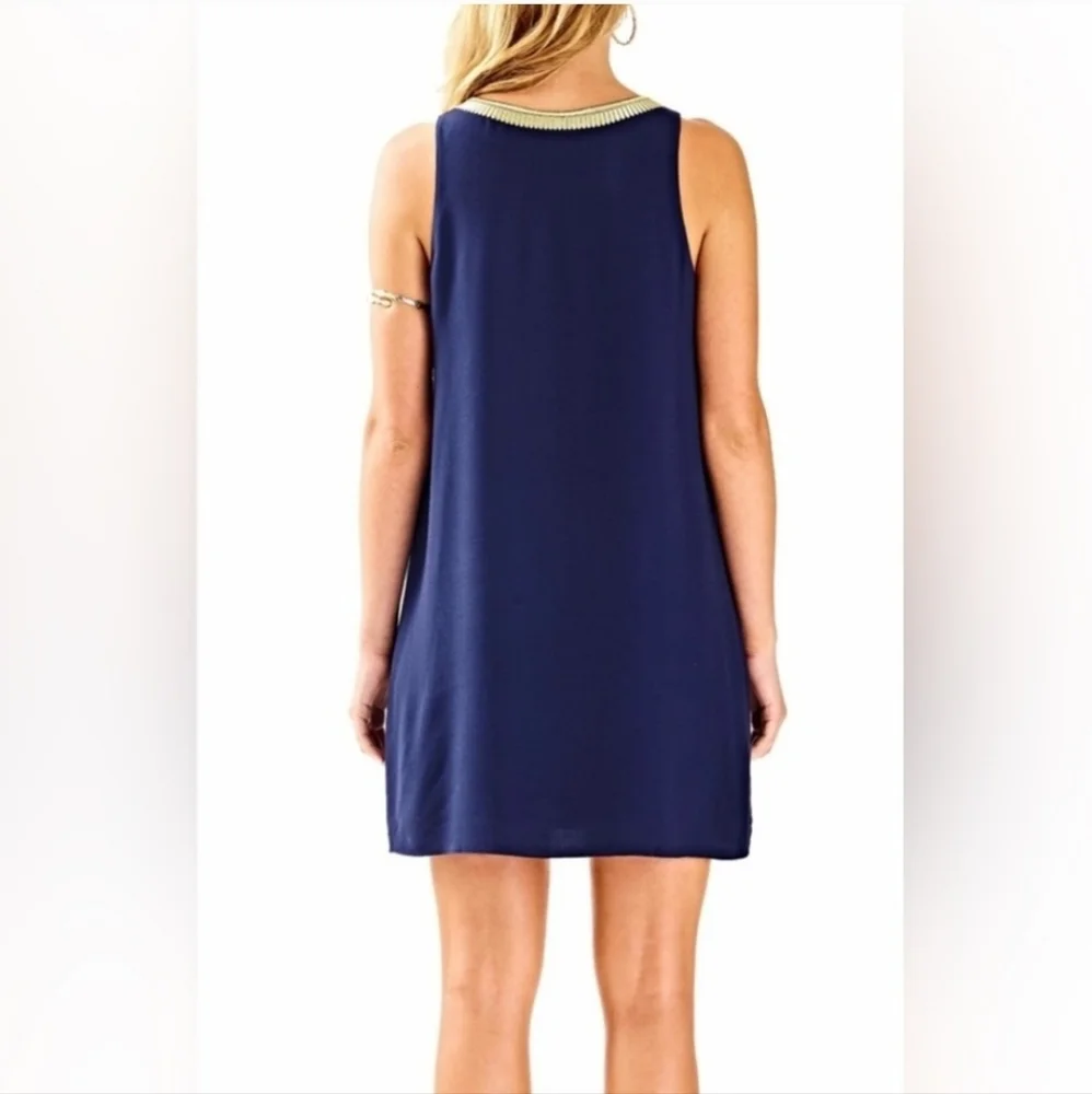 Lilly Pulitzer Aubra Blue And Gold Shift Dress Size Medium - Picture 6 of 14